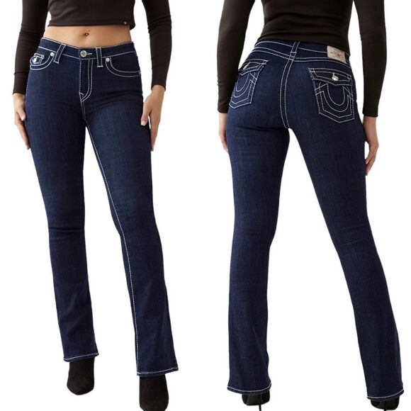 True Religion Becca Mid Rise Bootcut Dark Blue Denim Jeans Sz 34 - Picture 1 of 9